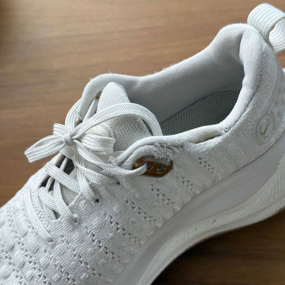 Nike White Women's Flyknit Running Shoes with Gold Swoosh - Picture 6 of 10